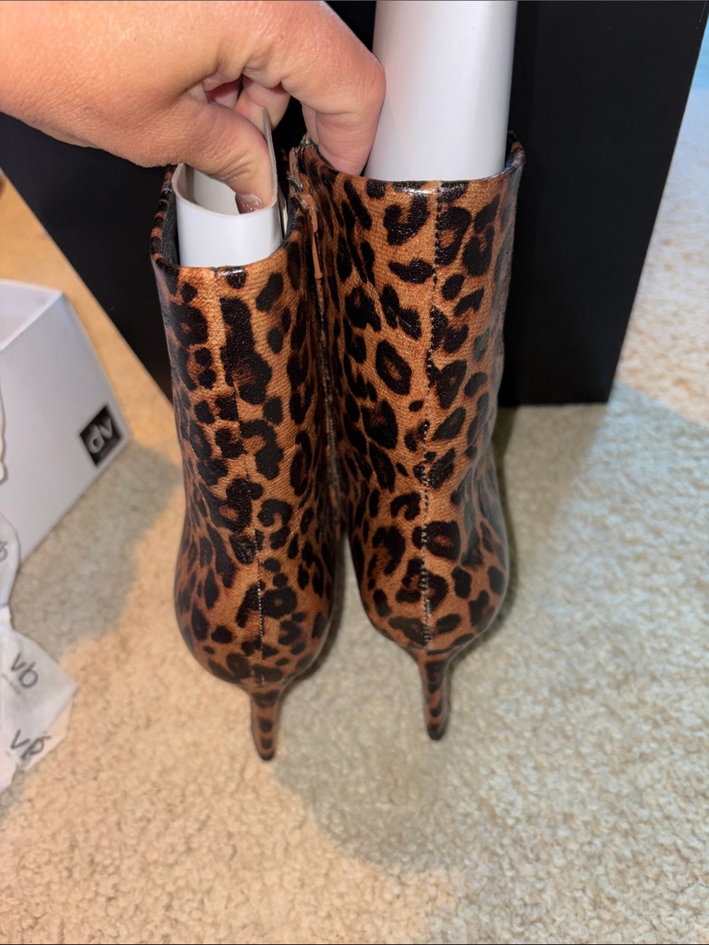 Dolce Vita Leopard Print Pointed Toe Stiletto Ankle Boots - Brown & Black - Picture 6 of 11